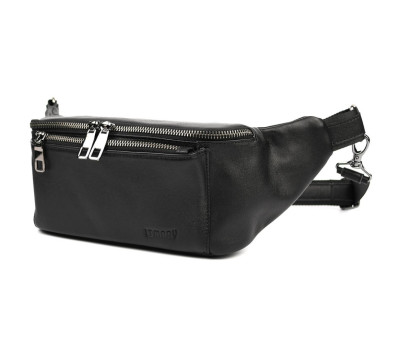 Шкіряна бананка напоясна сумка Limary Lim-233GA чорна Наппа