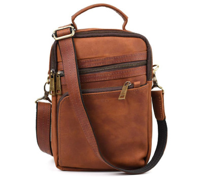 Сумка через плече з вертикальною ручкою TARWA RB-0120-4lx коньячна крейзі хорс