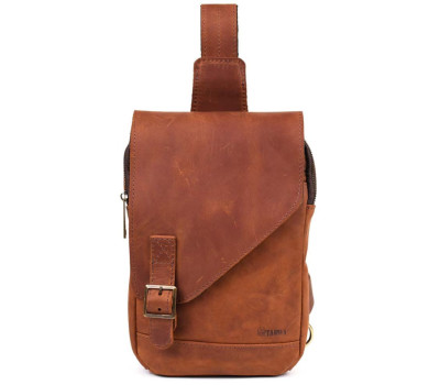 Рюкзак шкіряний слінг на одне плече RB-6403-4lx TARWA коньячний крейзі хорс