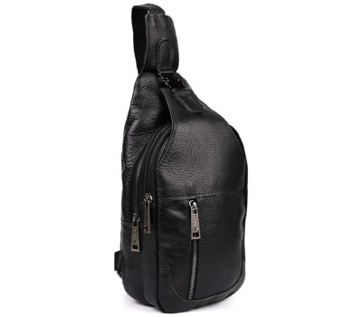 Чоловічий рюкзак слінг із натуральної шкіри флотар TARWA FA-4004-3md чорний