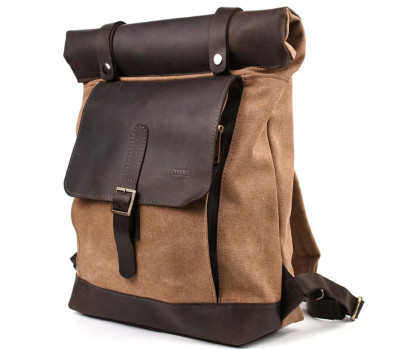 Рол-ап рюкзак зі шкіри та кавовий канвас TARWA RCc-5191-3md