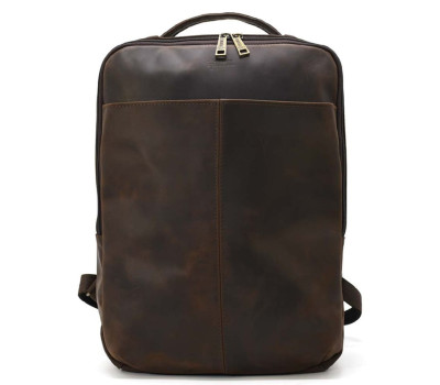 Шкіряний чоловічий коричневий рюкзак RC-7281-3md з передньою кишенею на блискавці