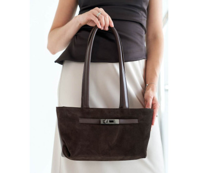 Жіноча сумка «Карен» зі встакою з натуральної замши шоколадна WeLassie