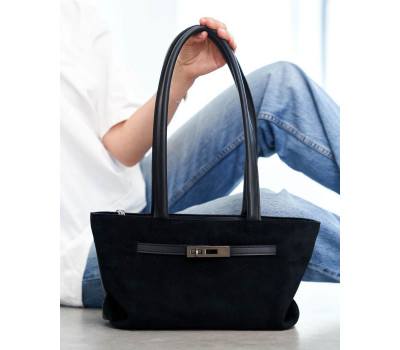 Жіноча сумка «Карен» зі встакою з натуральної замші чорна WeLassie