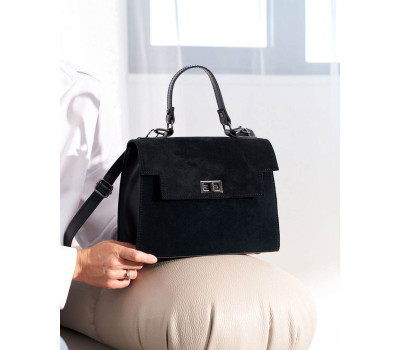 Сумка «Габриэль» зі вставкою з натуральної замші чорна WeLassie