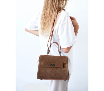 Сумка «Габриэль» зі вставкою з натуральної замші карамельна WeLassie