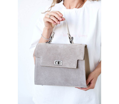 Сумка «Габриэль» зі вставкою з натуральної замши бежева WeLassie