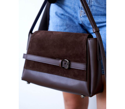 Жіноча сумочка «Ліліт» зі вставкою з натуральної замші коричнева WeLassie