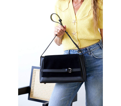 Жіноча сумочка «Ліліт» зі вставкою з натуральної замші чорна WeLassie