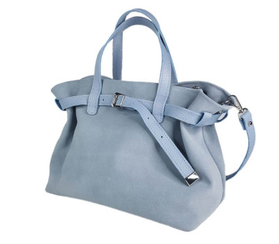 Сумка жіноча "Хлоя" натуральна шкіра,сіро-блакитна флотар/замша
