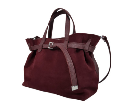 Сумка жіноча "Хлоя" натуральна шкіра, бордовий (бургунді) флотар/замша