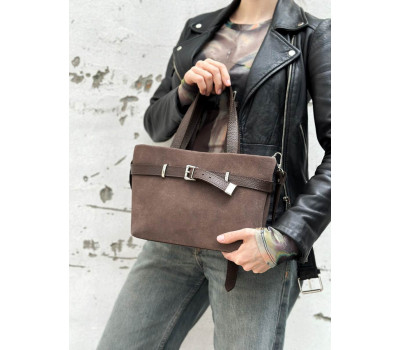 Сумка жіноча "Лоліта" натуральна шкіра та замша, коричнева (капучино)