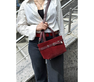 Сумка жіноча "Лоліта" натуральна шкіра та замша, бордова (бургунді)