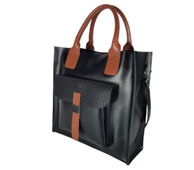 Сумка жіноча "ГАРДА" натуральна шкіра, чорна матова комбінована