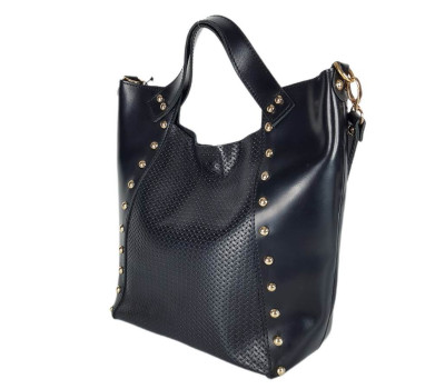 Сумка жіноча "ХОЛЛІ" натуральна шкіра, чорна з тисненням під плетінку