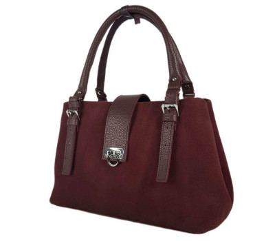 Сумка жіноча "Луіза" натуральна шкіра, бордова (бургунді),замш