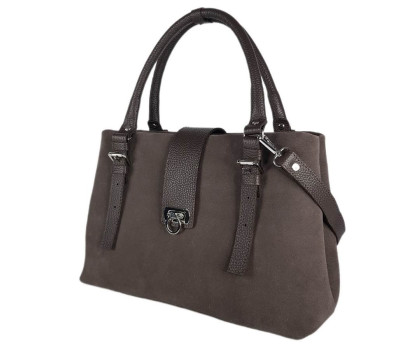 Сумка жіноча "Луіза" натуральна шкіра, коричнева (капучіно),замш