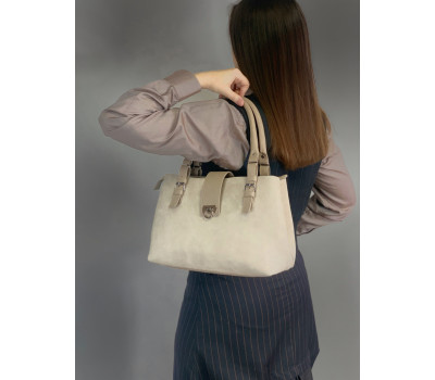 Сумка жіноча "Луіза" натуральна шкіра, бежева (слонова кістка),замш