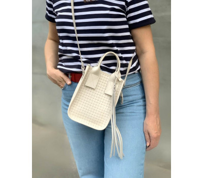 Сумка жіноча "Амелі"" натуральна шкіра, слонова кістка з тисненням венето