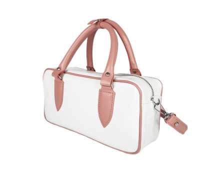 Сумка жіноча "Бріджит" натуральна шкіра, колір біла/рожевий
