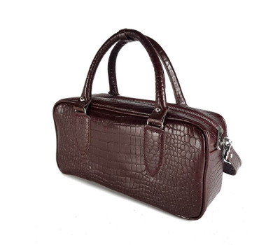 Сумка жіноча "Бріджит" натуральна шкіра, бургунді, тиснення під крокодил