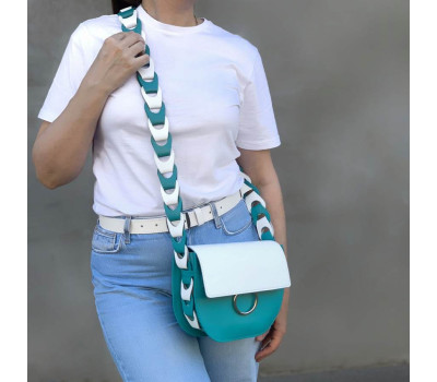 Сумка жіноча "Рута" натуральна шкіра, біла / бірюзова
