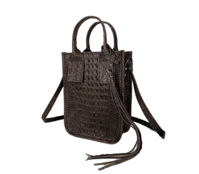 Сумка жіноча "Амелі"" натуральна шкіра, коричнева під крокодила