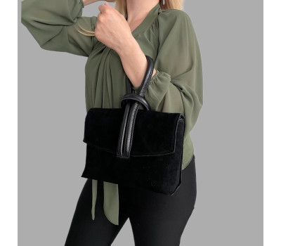 Сумка жіноча "Нота" натуральна шкіра, чорний ,замша