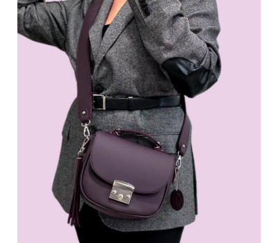 Сумка жіноча "Ріміні" натуральна шкіра, баклажан суперматова з тисненням плетінка