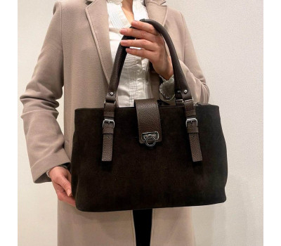 Сумка жіноча "Луіза" натуральна шкіра, коричнева (шоколад),замш