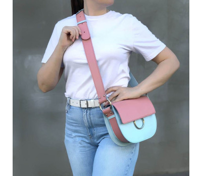Сумка жіноча "Рута" натуральна шкіра, блакитна / рожева