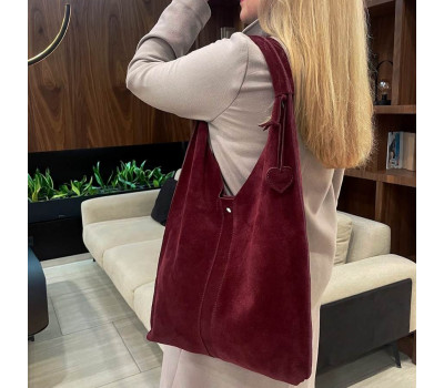 Сумка жіноча "Лінда" натуральна шкіра, бургунді  замш