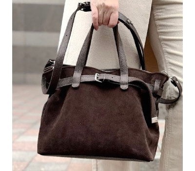 Сумка жіноча "Хлоя" натуральна шкіра, коричневий (шоколад) флотар/замша