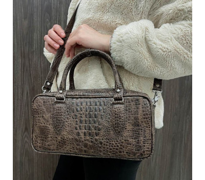 Сумка жіноча "Бріджит" натуральна шкіра,коричнева, тиснення під крокодила