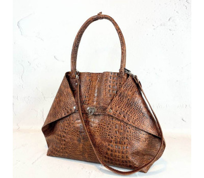 Жіноча сумка "Флай" натуральна шкіра, світло коричнева під крокодила