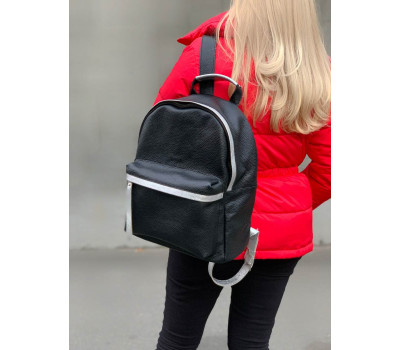 Рюкзак чоловічий "Баггі" натуральна шкіра, колір чорний/срібло