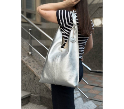 Сумка жіноча "Лінда" натуральна шкіра, сріблий флотар