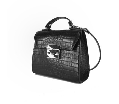 Сумка жіноча "Меррі" натуральна шкіра, чорна тиснення крокодил