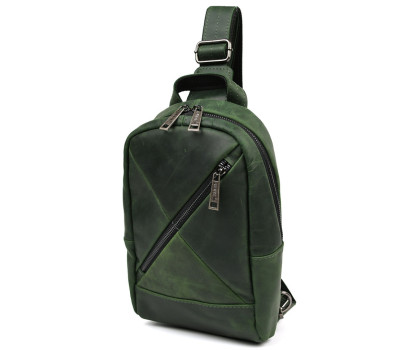 Рюкзак слінг шкіряний з кишенями TARWA RE-6020-3md зелений крейзі хорс