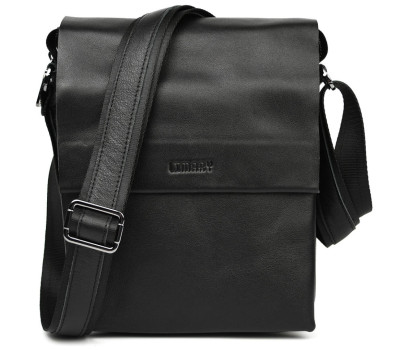 Чоловіча сумка через плече на три відділення середня Limary Lim-372GA чорна Наппа