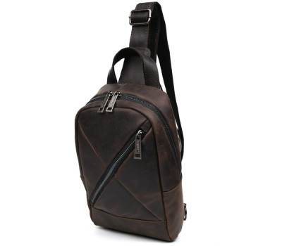 Рюкзак слінг шкіряний з кишенями TARWA RC-6020-3md коричневий крейзі хорс