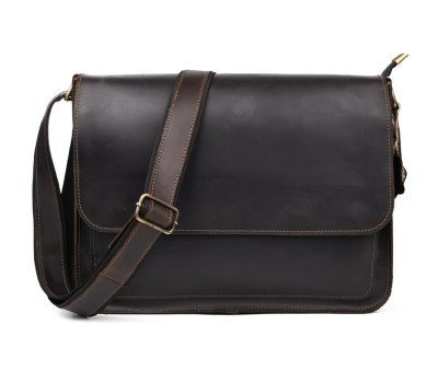 Шкіряна сумка через плече формату А4 Limary lim-3028RC коричнева