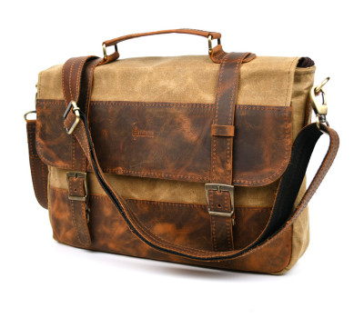 Чоловічий портфель з канвасу та шкіри наппа TARWA RYw-3920-3md