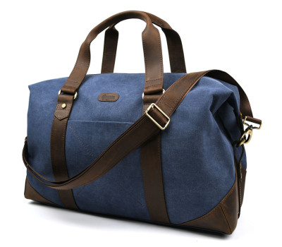 Дорожня спортивна сумка TARWA RCk-0320-4lx із синього канвасу та шкіри крейзі хорс