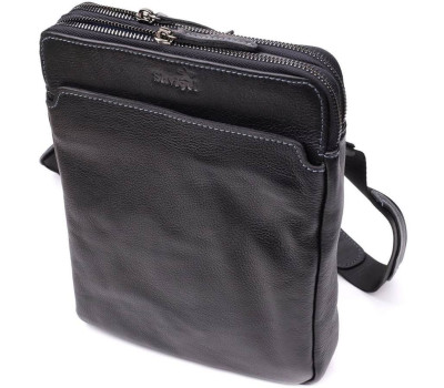 Стильна чоловіча сумка через плече з дрібнозернистої шкіри Shvigel 20869_1 Чорний