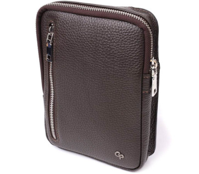 Прямокутна сумка бананка із зернистої натуральної шкіри GRANDE PELLE 22878 Коричнева