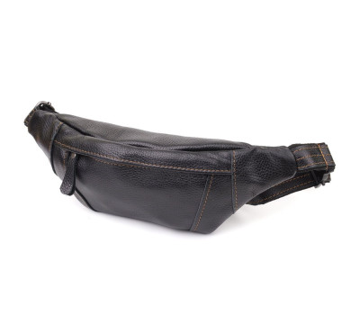 Приваблива сумка-бананка для чоловіків з натуральної шкіри зернистої Shvigel 23127 Чорний