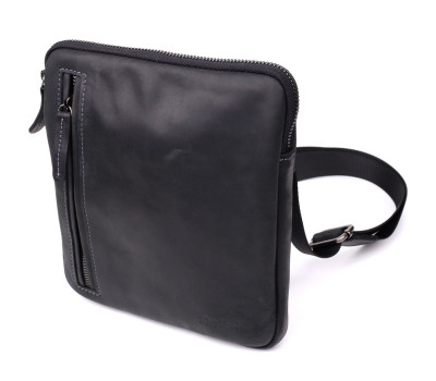 Зручна сумка для чоловіків на плече із натуральної вінтажної шкіри Shvigel 23147 Чорний