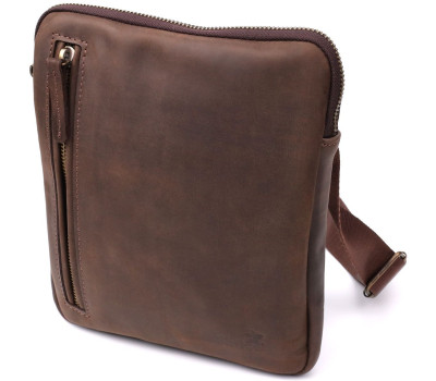 Практична сумка для чоловіків на плече з натуральної вінтажної шкіри Shvigel 23149 Коричневий