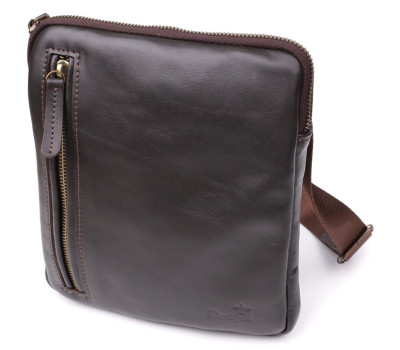 Елегантна чоловіча сумка з гладкої натуральної шкіри Shvigel 23150 Коричневий